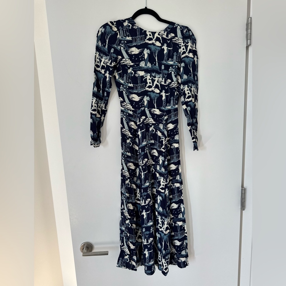 Reformation Navy and Cream Long Sleeve Dress